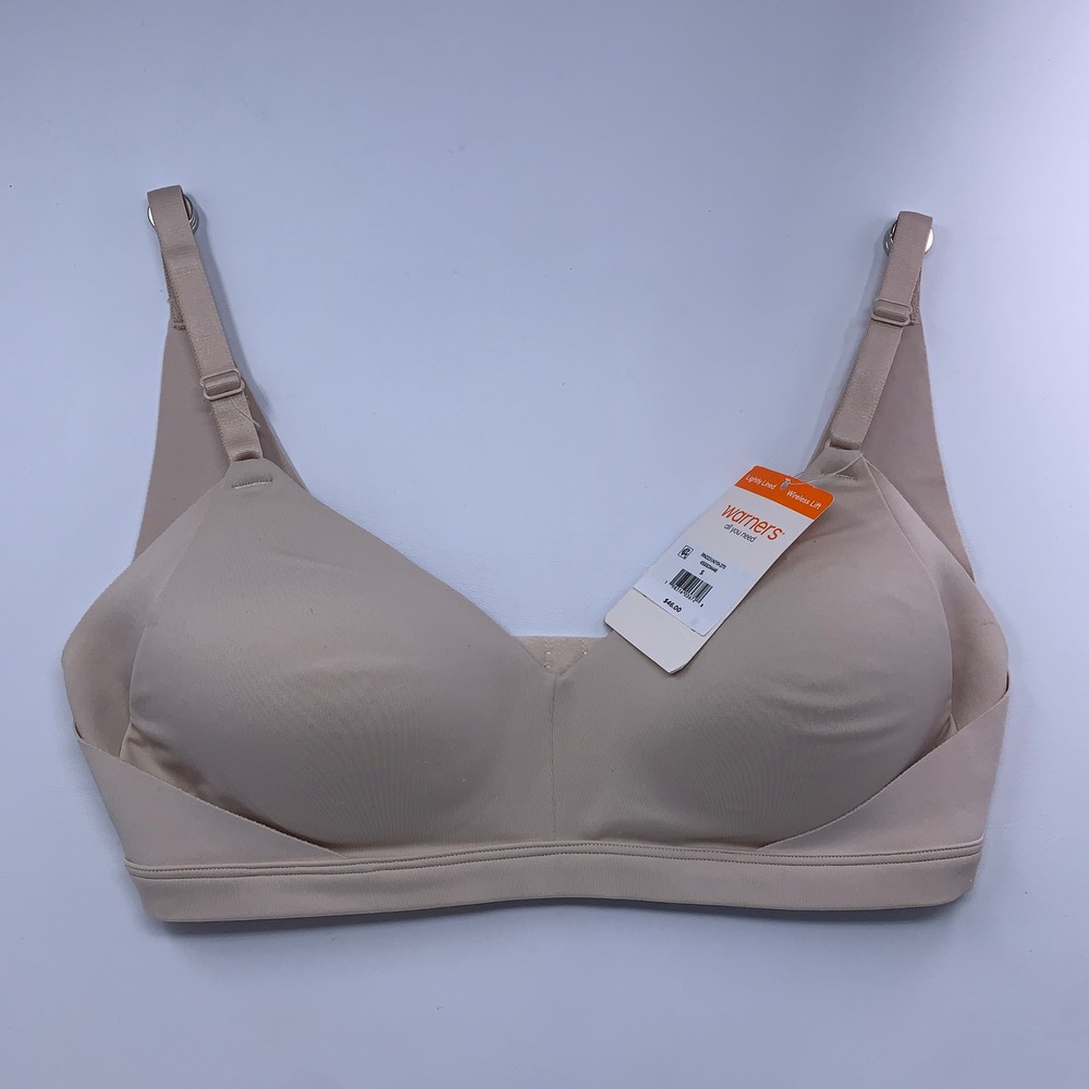 Warners Womens Small Beige No Side Effects Wireless Lift Lightly Lined Bra NWT